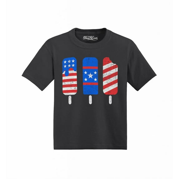 Shop4Ever Patriotic Popsicles Ice Cream 4th of July Toddler's Cotton T-Shirt 3T Black