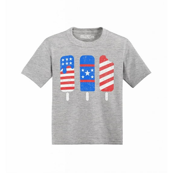 Shop4Ever Patriotic Popsicles Ice Cream 4th of July Toddler's Cotton T-Shirt 3T Heather Grey