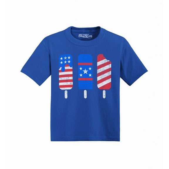 Shop4Ever Patriotic Popsicles Ice Cream 4th of July Toddler's Cotton T-Shirt 3T Royal Blue