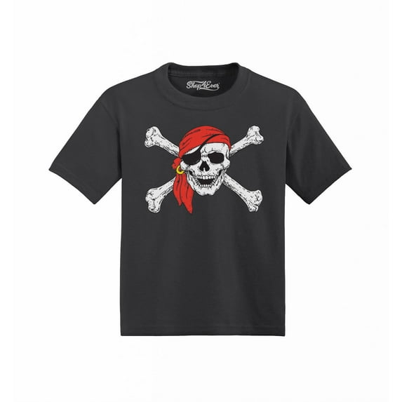 Shop4Ever Pirate Skull and Crossbones Toddler's Cotton T-Shirt 5T/6T Black