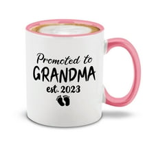Shop4Ever Promoted To Grandma Est 2023 Ceramic Coffee Tea Mug Cup 11 oz. Funny Gift for Her, New Grandma, New Grandmother, New Gammy (Pink Handle 11 oz.)