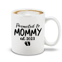 Shop4Ever Promoted To Mommy Est 2023 Ceramic Coffee Tea Mug Cup 11 oz. Funny Gift for Her, New Mom, New Mother, Wife (White Handle 11 oz.)