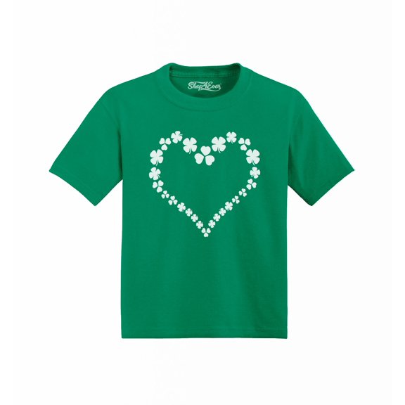 Shop4Ever Shamrock Clover Heart St. Patrick's Day Toddler's Cotton T-Shirt 4T Green
