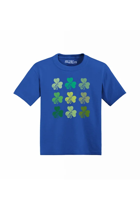 Shamrock Green Clovers St. Patrick's Day Toddler's Cotton T-Shirt 2T Royal Blue