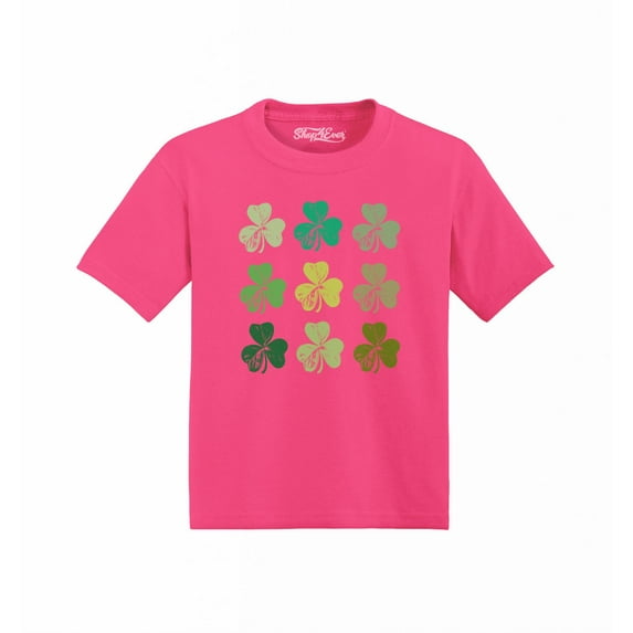 Shop4Ever Shamrock Green Clovers St. Patrick's Day Toddler's Cotton T-Shirt 4T Hot Pink
