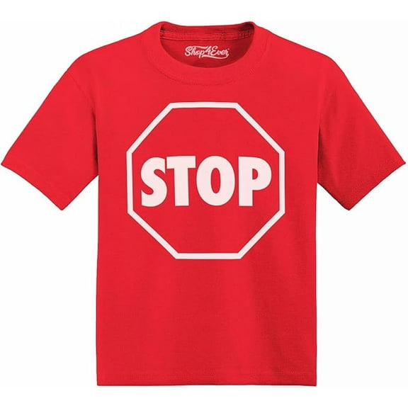 Shop4Ever Stop Sign Traffic Stop Cotton Toddler's Cotton T-Shirt 2T Red