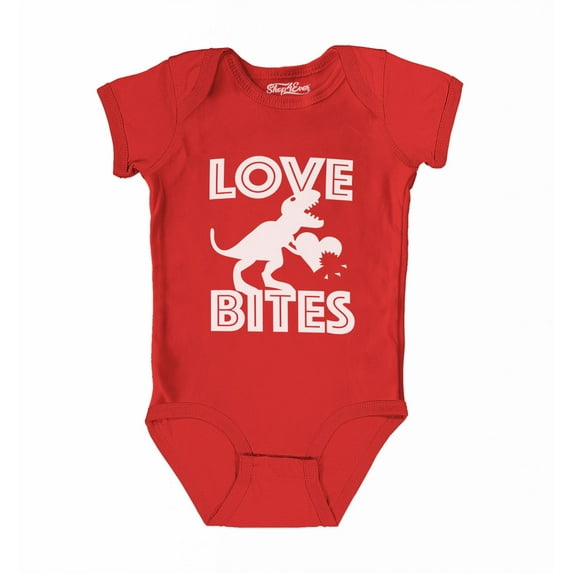Shop4Ever T-Rex Love Bites Dinosaur Valentine's Day Baby's Bodysuit Infant Cotton Romper 18 Months Red