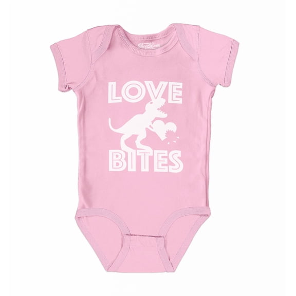 Shop4Ever T-Rex Love Bites Dinosaur Valentine's Day Baby's Bodysuit Infant Cotton Romper 6 Months Pink