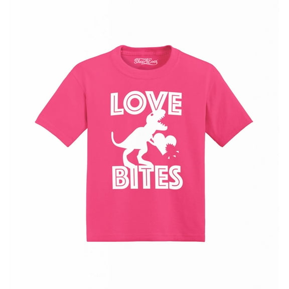 Shop4Ever T-Rex Love Bites Dinosaur Valentine's Day Toddler's Cotton T-Shirt 3T Hot Pink
