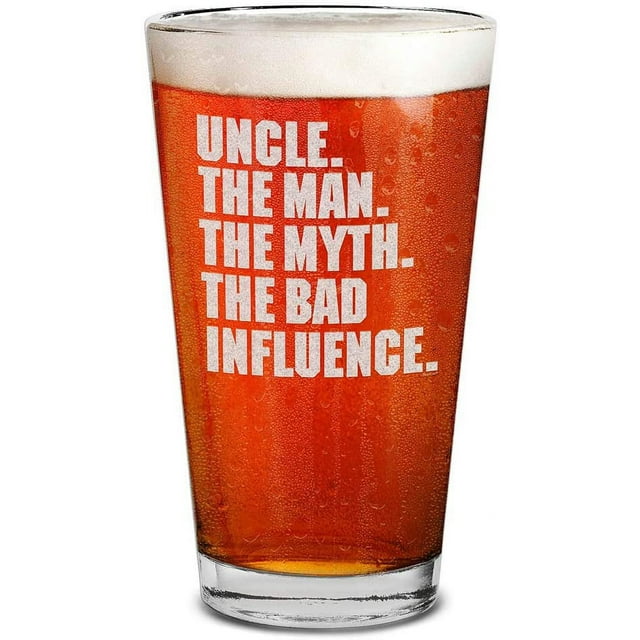 Shop4Ever® Uncle. The Man. The Myth. The Bad Influence. Engraved Beer Pint Glass Uncle To Be Gift (16 oz.)