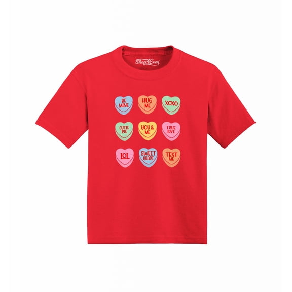 Shop4Ever Valentine's Day Candy Hearts Toddler's Cotton T-Shirt 4T Red