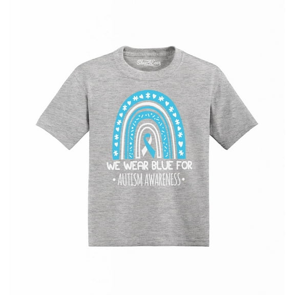 Shop4Ever We Wear Blue for Autism Awareness Rainbow Toddler's Cotton T-Shirt 5T/6T Heather Grey