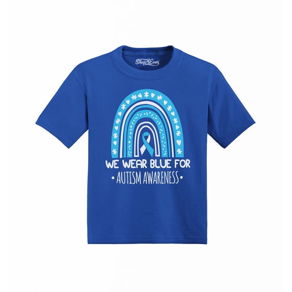 Shop4Ever We Wear Blue for Autism Awareness Rainbow Toddler's Cotton T-Shirt 5T/6T Royal Blue