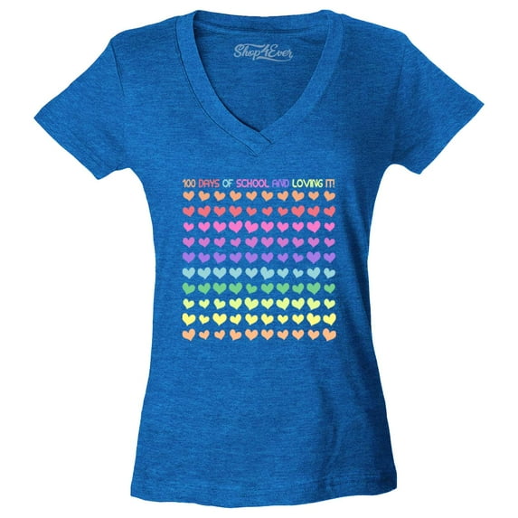 Shop4Ever Women's 100 Days of School and Loving It! Slim Fit V-Neck T-Shirt X-Small Heather Royal Blue