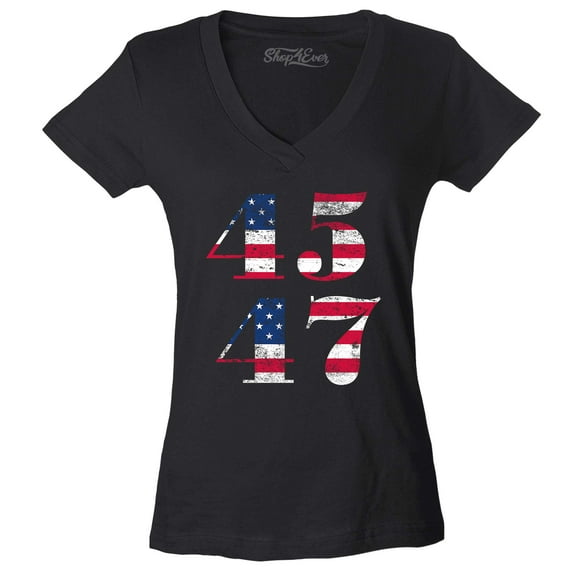 Shop4Ever Women's 45 47 Slim Fit V-Neck T-Shirt Large Black