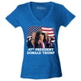 thumbnail image 1 of Shop4Ever Women's 47th President Donald Trump American Flag Collage Slim Fit V-Neck T-Shirt XX-Large Heather Royal Blue, 1 of 5