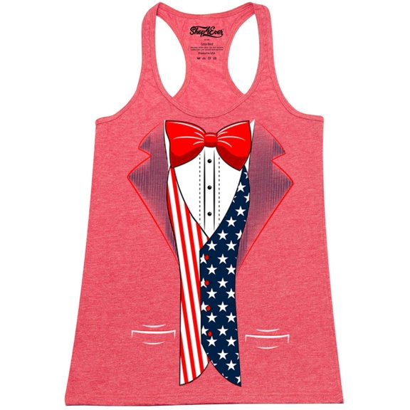 Shop4Ever Women's 4th of July USA Tuxedo American Flag Costume Racerback Tank Top Medium Red
