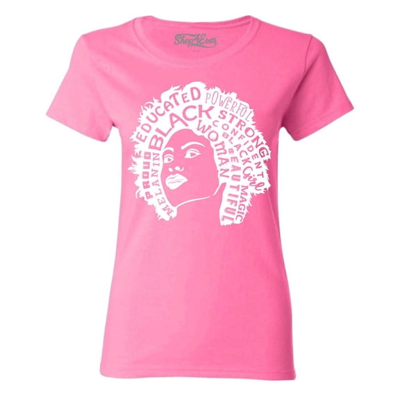 Shop4Ever Women's African American Woman Afro Word Cloud Graphic T-Shirt Large Azalea Pink
