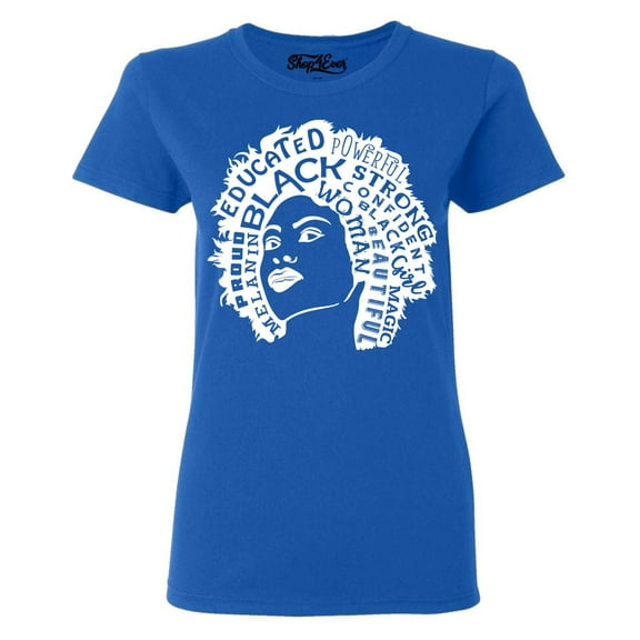 Shop4Ever Women's African American Woman Afro Word Cloud Graphic T-Shirt Small Royal Blue