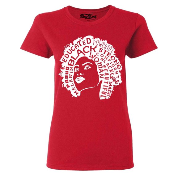 Shop4Ever Women's African American Woman Afro Word Cloud Graphic T-Shirt XX-Large Red