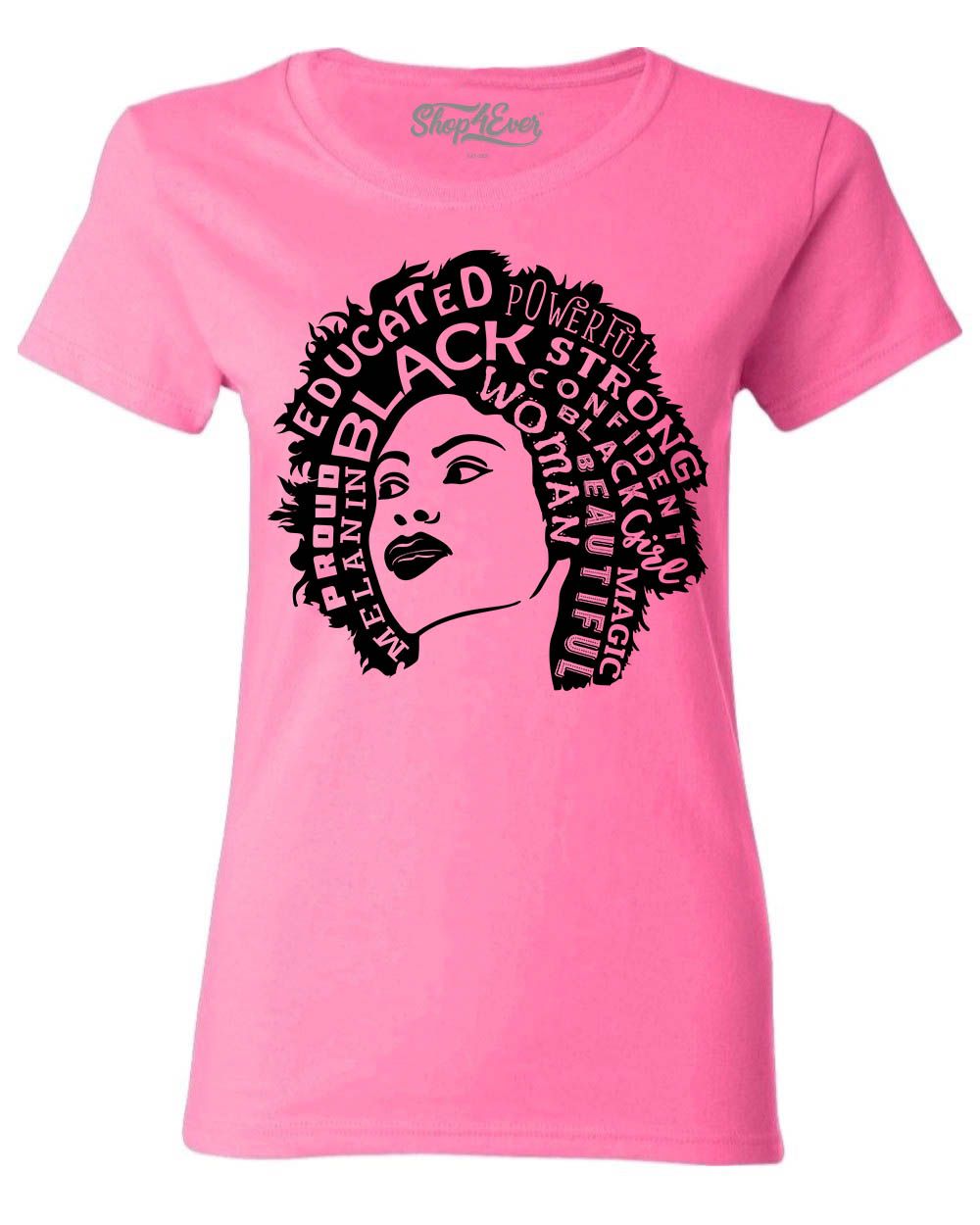 Shop4Ever Women's African American Woman Afro Word Cloud Graphic T-Shirt XXX-Large Azalea Pink - image 1 of 5