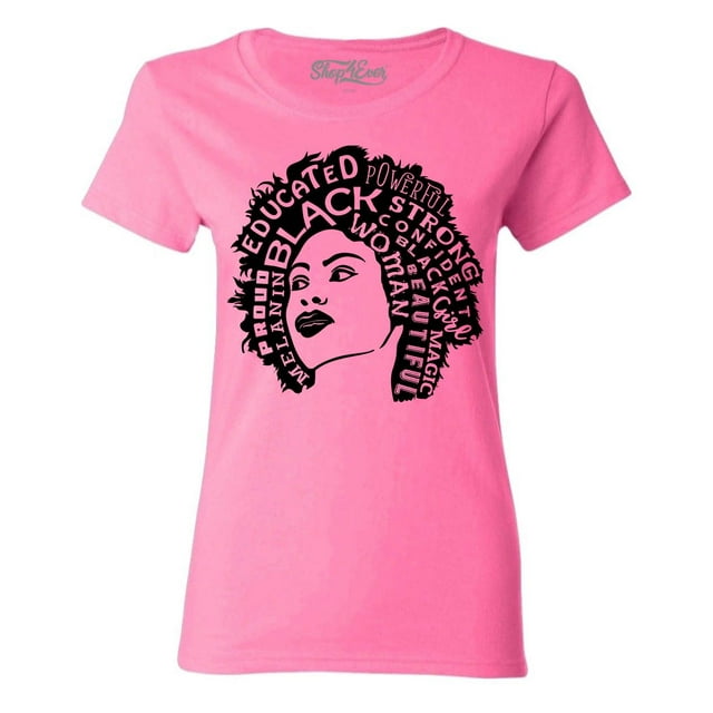 Shop4Ever Women's African American Woman Afro Word Cloud Graphic T-Shirt XXX-Large Azalea Pink