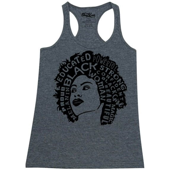 Shop4Ever Women's African American Woman Afro Word Cloud Racerback Tank Top Medium Charcoal