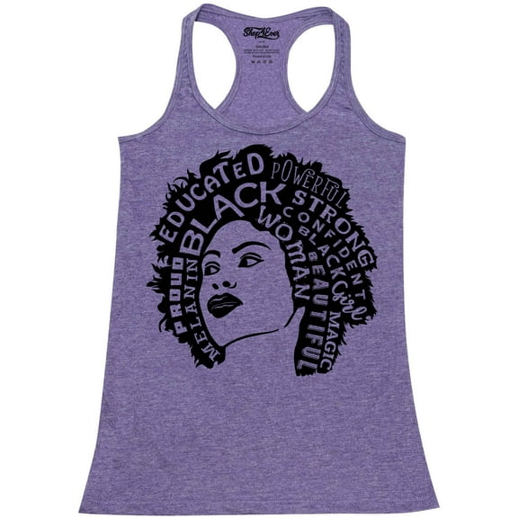Shop4Ever Women's African American Woman Afro Word Cloud Racerback Tank Top Medium Purple