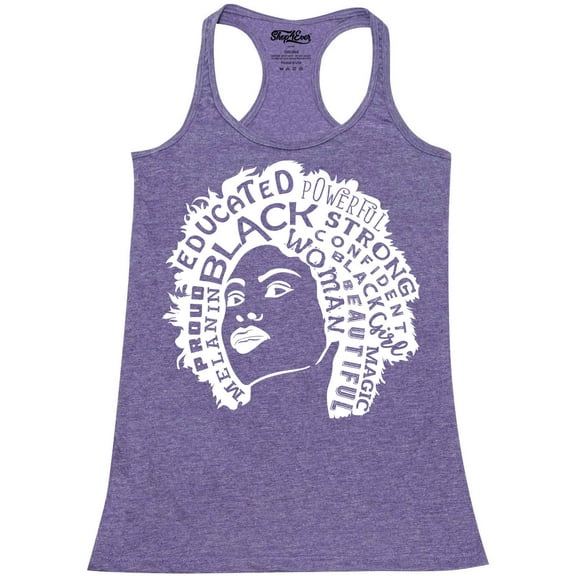 Shop4Ever Women's African American Woman Afro Word Cloud Racerback Tank Top Medium Purple