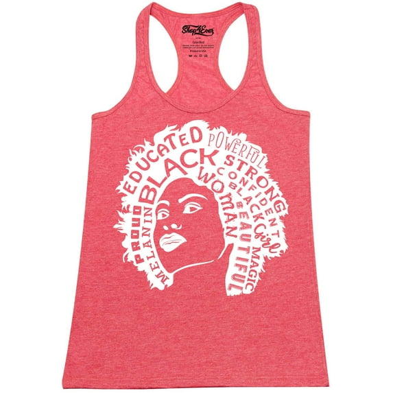 Shop4Ever Women's African American Woman Afro Word Cloud Racerback Tank Top Medium Red