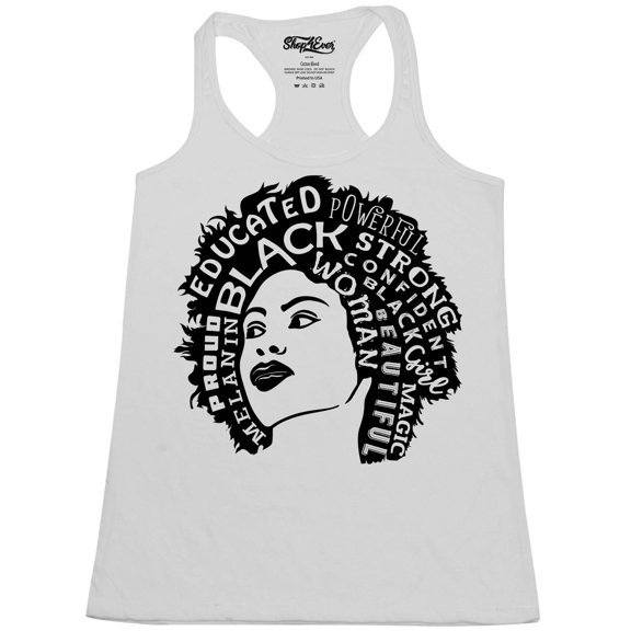 Shop4Ever Women's African American Woman Afro Word Cloud Racerback Tank Top Medium White