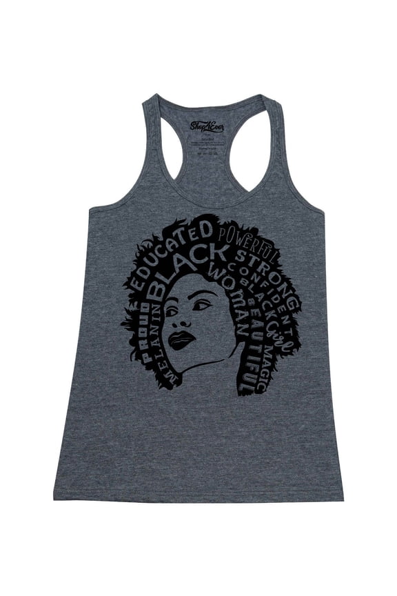Women's African American Woman Afro Word Cloud Racerback Tank Top X-Large Charcoal