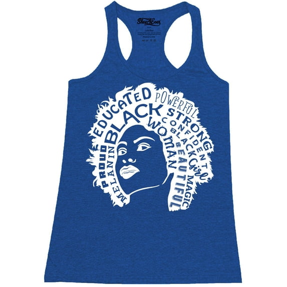 Shop4Ever Women's African American Woman Afro Word Cloud Racerback Tank Top X-Large Royal Blue