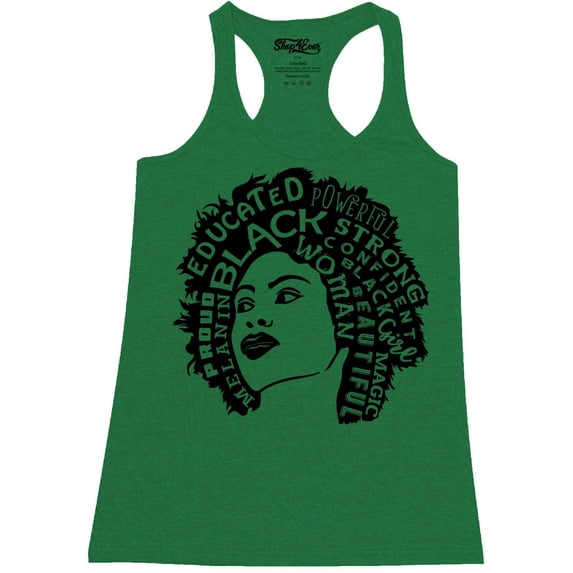 Shop4Ever Women's African American Woman Afro Word Cloud Racerback Tank Top XX-Large Kelly Green