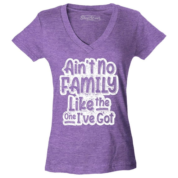 Shop4Ever Women's Ain't No Family Like The One I've Got Reunion Slim Fit V-Neck T-Shirt Small Heather Purple