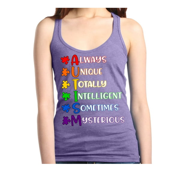 Shop4Ever Women's Always Unique Autism Awareness Racerback Tank Top Large Purple