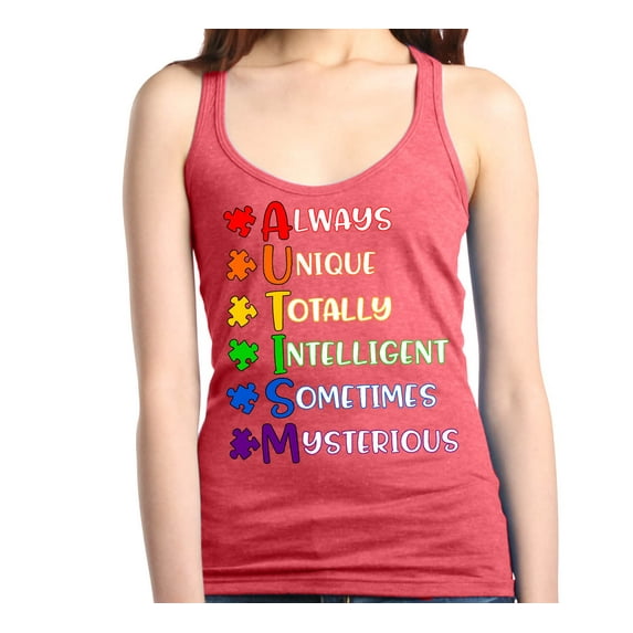 Shop4Ever Women's Always Unique Autism Awareness Racerback Tank Top X-Small Red