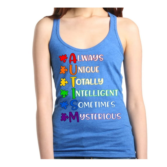 Shop4Ever Women's Always Unique Autism Awareness Racerback Tank Top X-Small Royal Blue