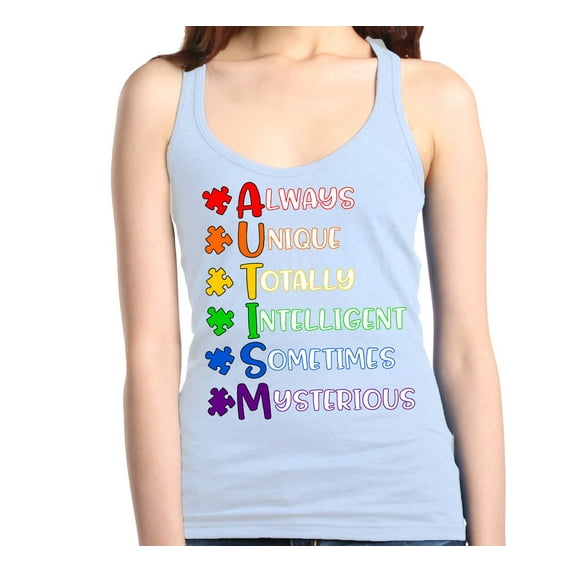 Shop4Ever Women's Always Unique Autism Awareness Racerback Tank Top X-Small White
