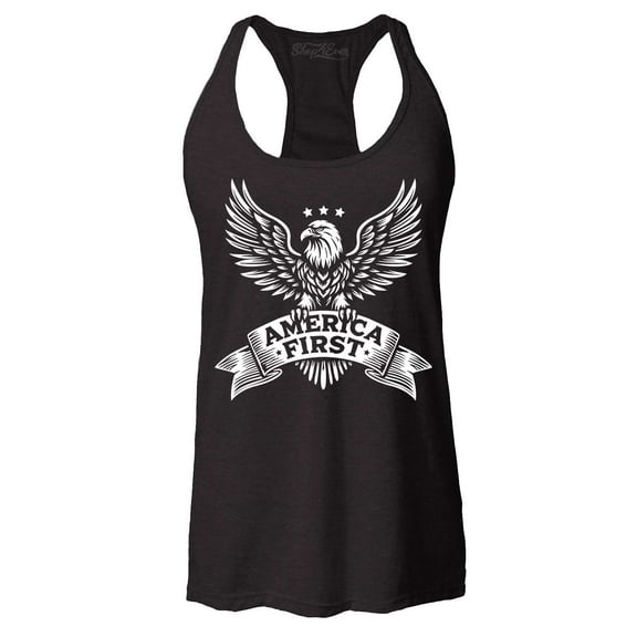Shop4Ever Women's America First Eagle USA Patriotic Racerback Tank Top Small Black