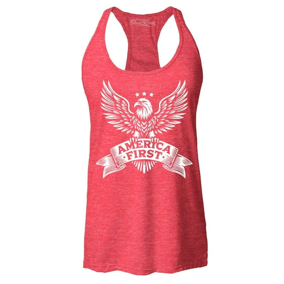 Shop4Ever Women's America First Eagle USA Patriotic Racerback Tank Top X-Small Red