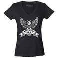 thumbnail image 1 of Shop4Ever Women's America First Eagle USA Patriotic Slim Fit V-Neck T-Shirt Small Black, 1 of 5