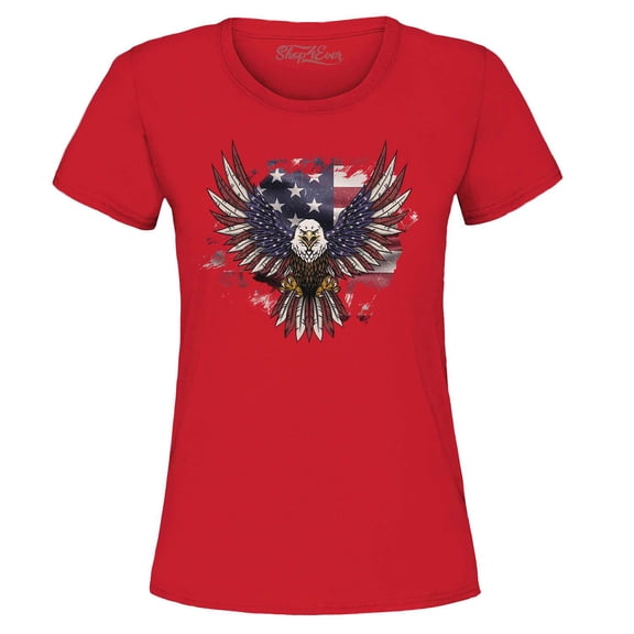Shop4Ever Women's American Bald Eagle USA Flag Graphic T-Shirt Large Red