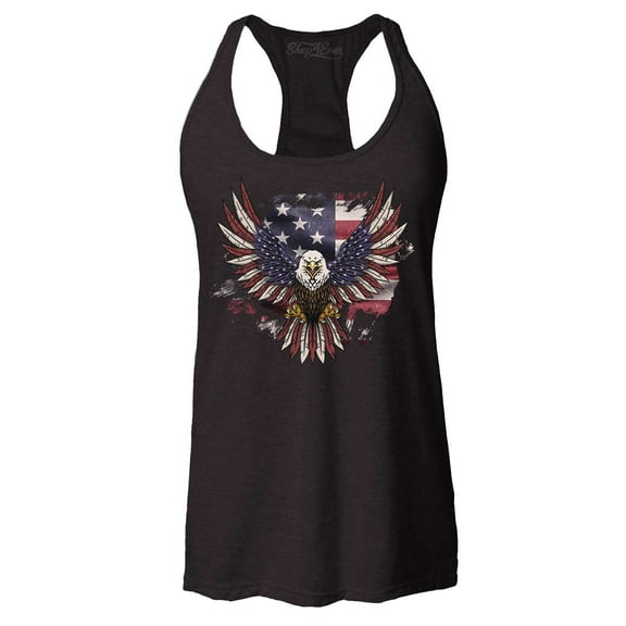 Shop4Ever Women's American Bald Eagle USA Flag Racerback Tank Top Large Black