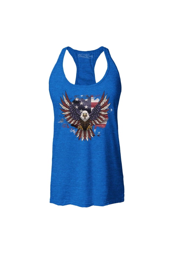 Women's American Bald Eagle USA Flag Racerback Tank Top Large Royal Blue