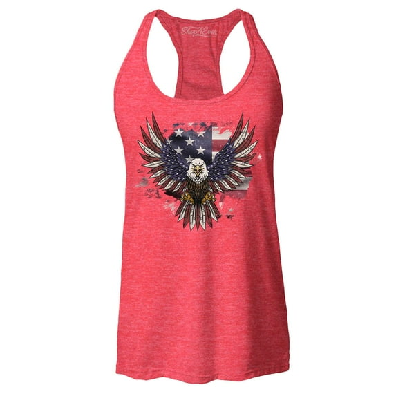 Shop4Ever Women's American Bald Eagle USA Flag Racerback Tank Top Medium Red