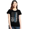 thumbnail image 1 of Shop4Ever Women's American Flag Blue Line Patriotic 4th of July Graphic T-Shirt Small Black, 1 of 5