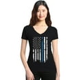 thumbnail image 1 of Shop4Ever Women's American Flag Blue Line Patriotic 4th of July Slim Fit V-Neck T-Shirt X-Large Black, 1 of 5