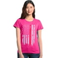 thumbnail image 1 of Shop4Ever Women's American Flag Red Line Patriotic 4th of July Graphic T-Shirt X-Large Heliconia Pink, 1 of 5