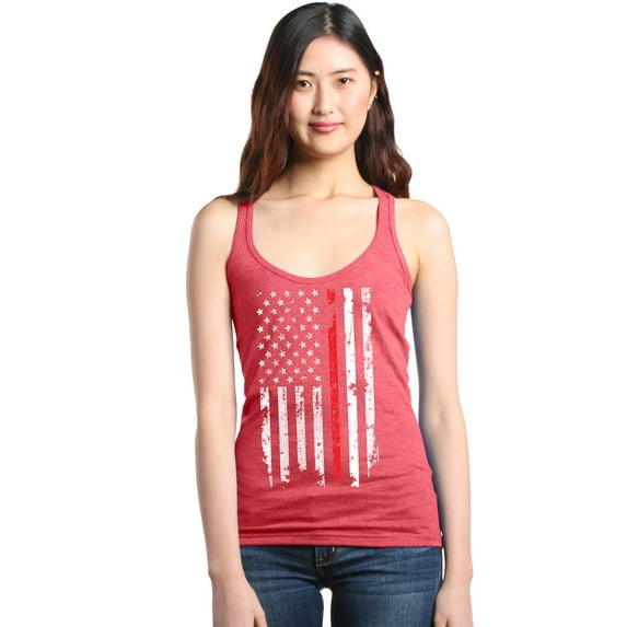Shop4Ever Women's American Flag Red Line Patriotic 4th of July Racerback Tank Top Large Red